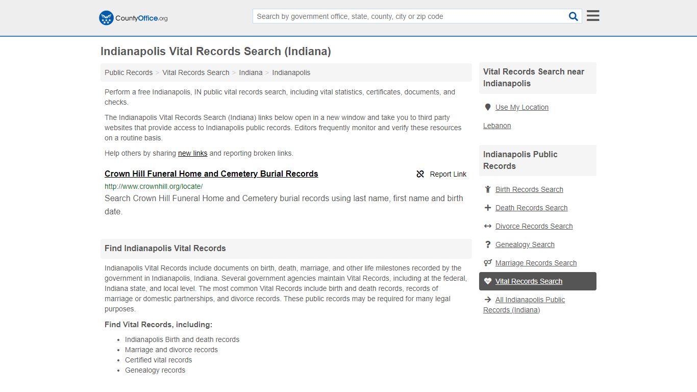 Vital Records Search - Indianapolis, IN (Birth, Death ...