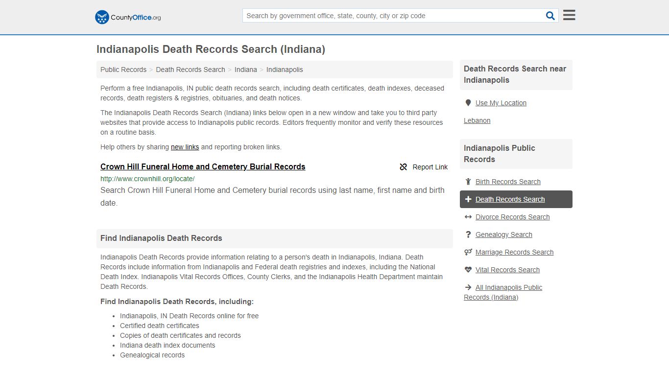 Death Records Search - Indianapolis, IN (Death ...